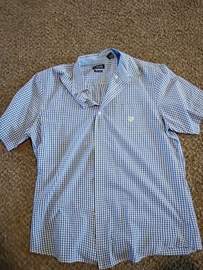 Chaps Men's Blue Gingham Short Sleeve Button-Up Shirt
